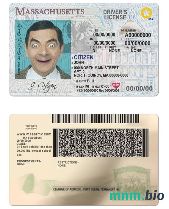 Szablon prawa jazdy USA Massachusetts w formacie PSD, ze wszystkimi czcionkami